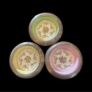 Set 3 Vintage Hunt Hallmark HP Coasters Sterling Silver Rim Floral